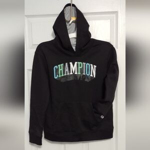 Champion Black Hoodie with Multicolor Logo